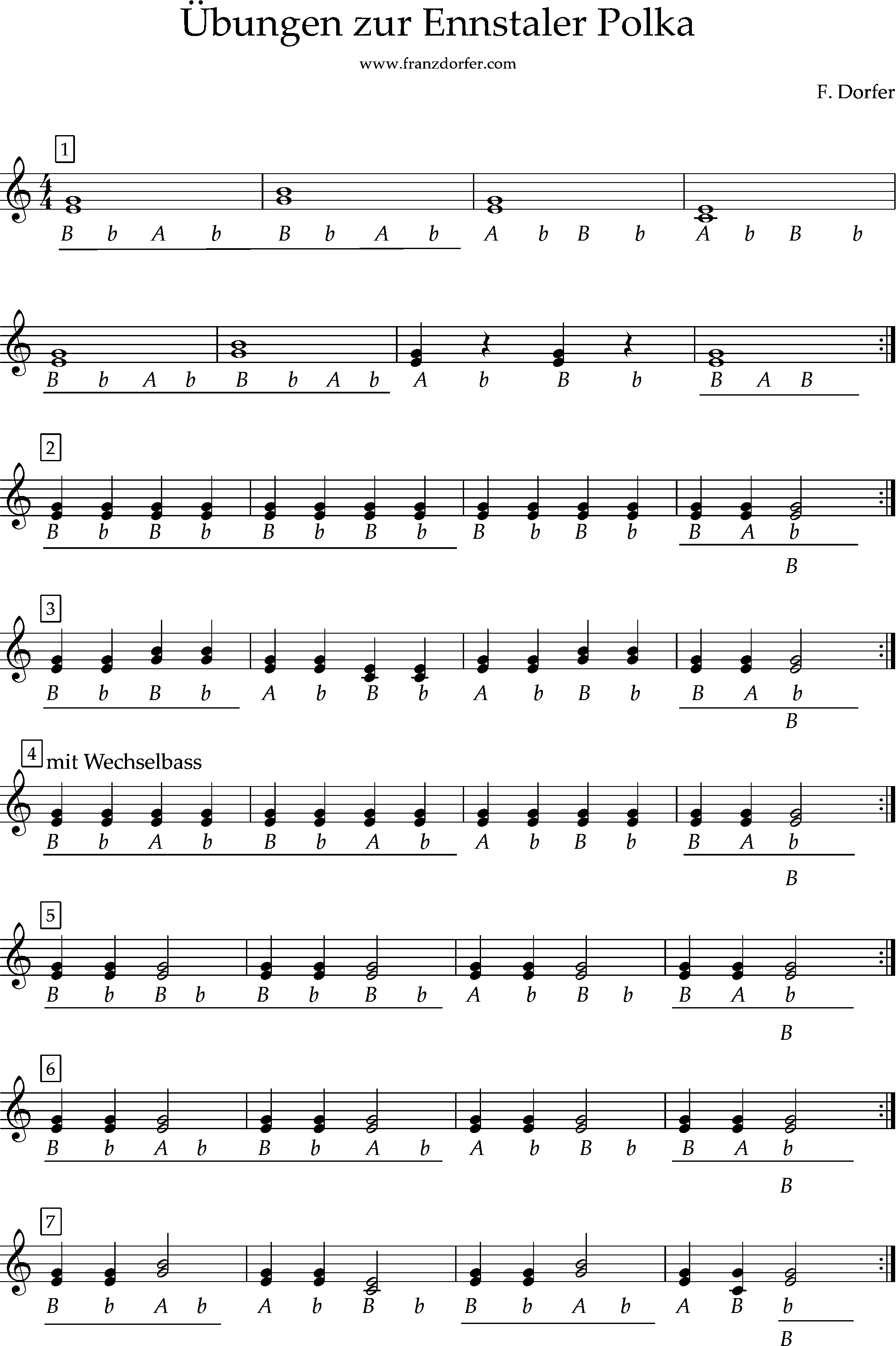 Übungen, Ennsataler Polka, Steirische lernen, ziachnoten übungen zur Ennstaler Polka, Griffschrift